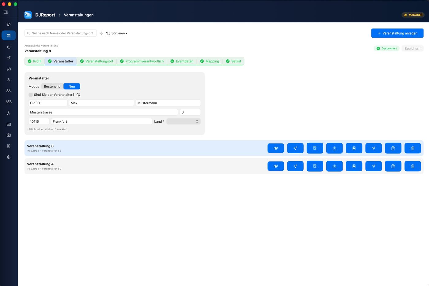 Veranstaltungen Übersicht