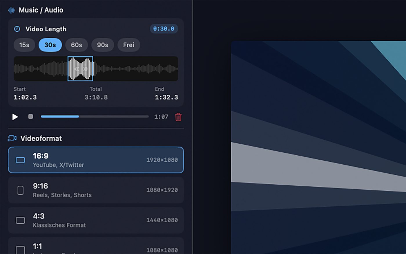 Audio Snippet Selector mit Waveform