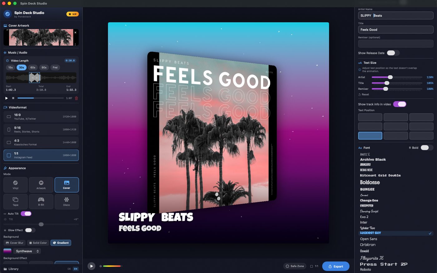 Cover Art Modus – 9:16 Portrait mit Artwork