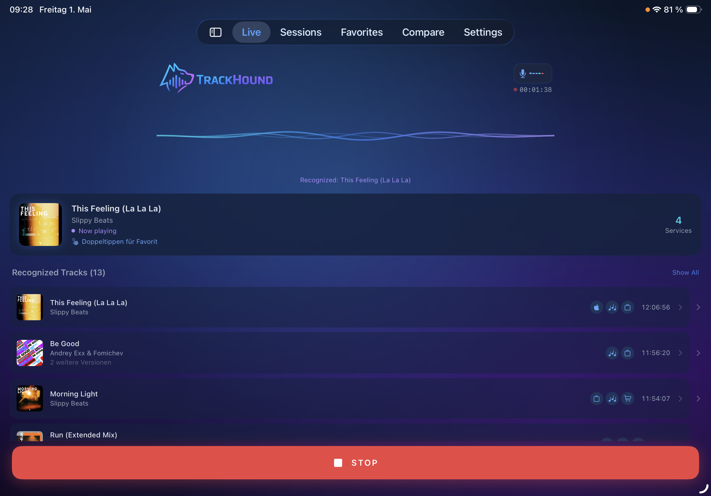 TrackHound iPad – Live Recognition